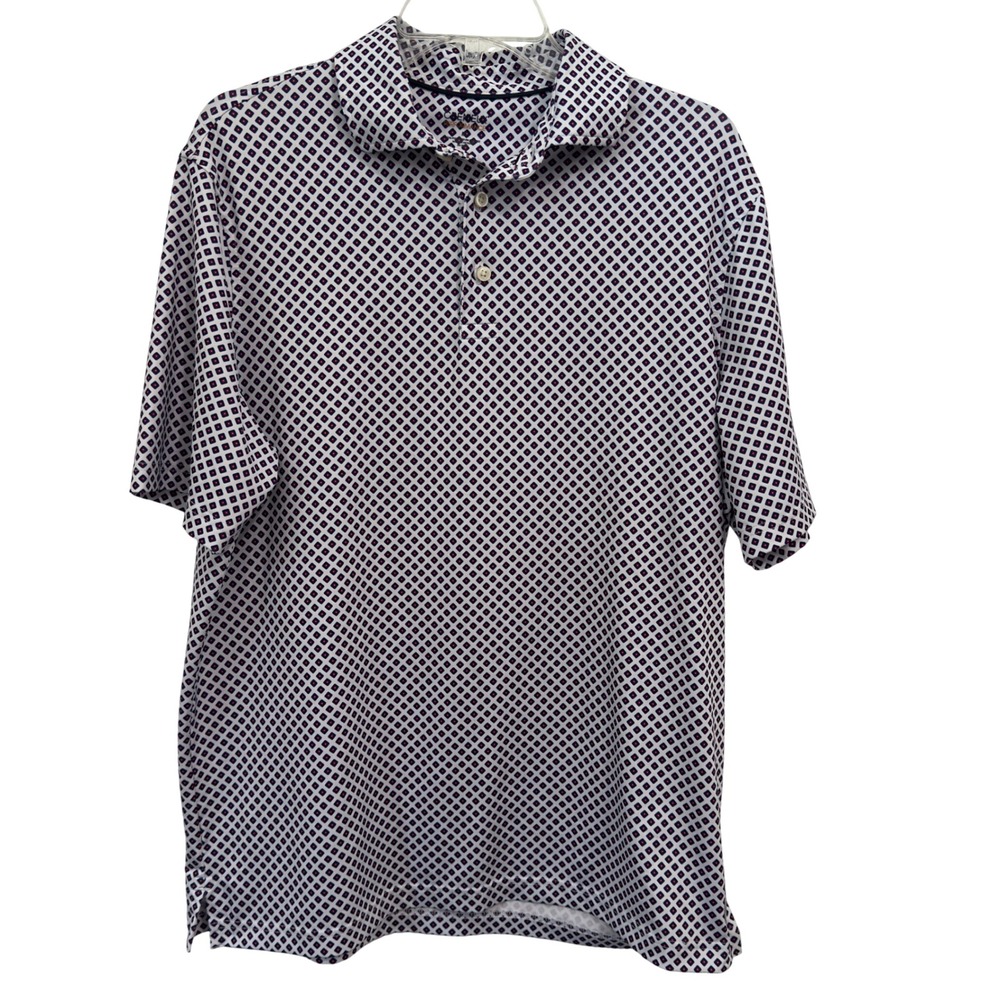 Cremieux Performance Polo Mens White Blue Red Geometric Diamond Golfcore M